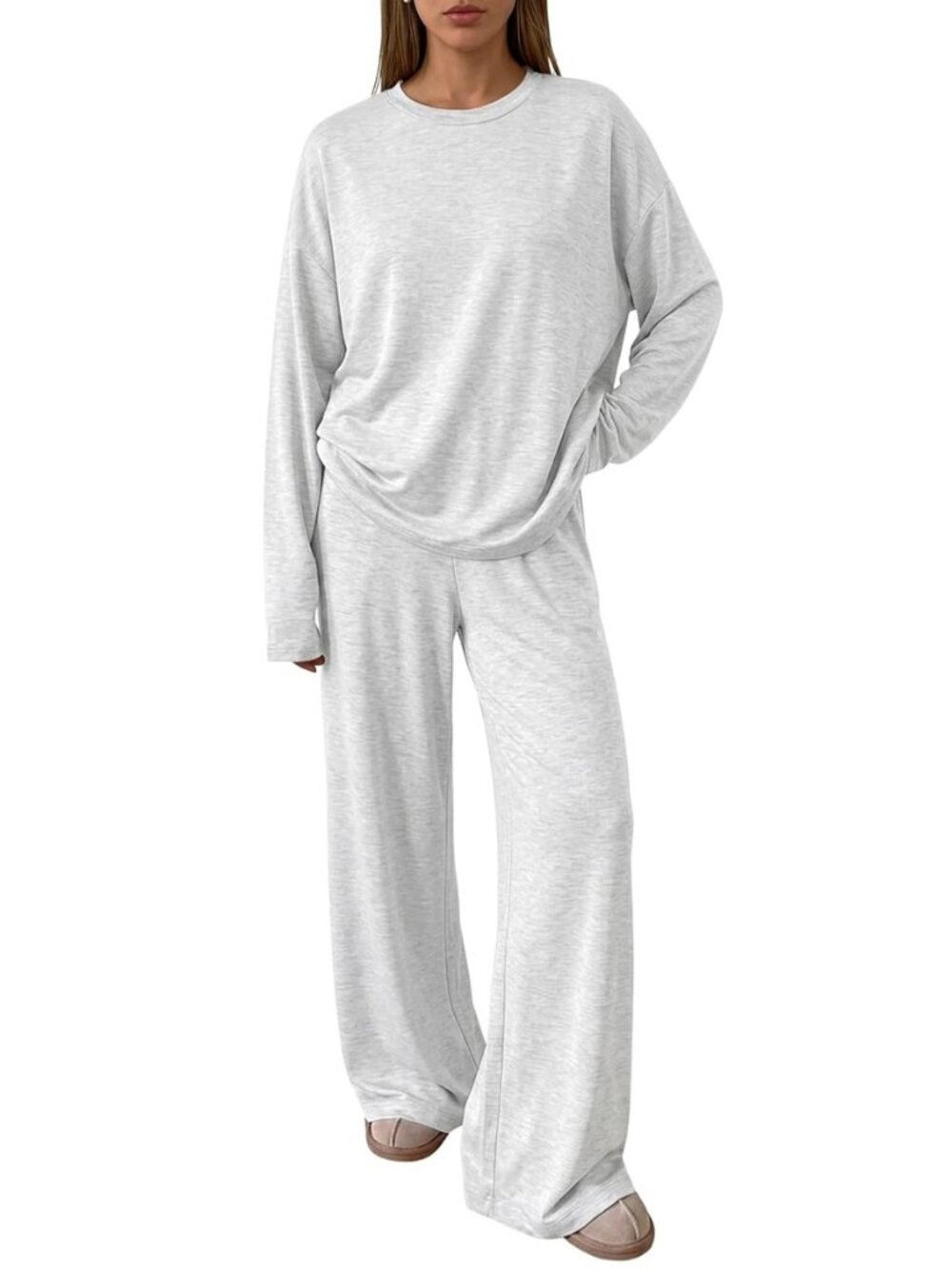 Womens 2 Piece Fall Lounge Sets Oversized Tops Wide Leg Pants